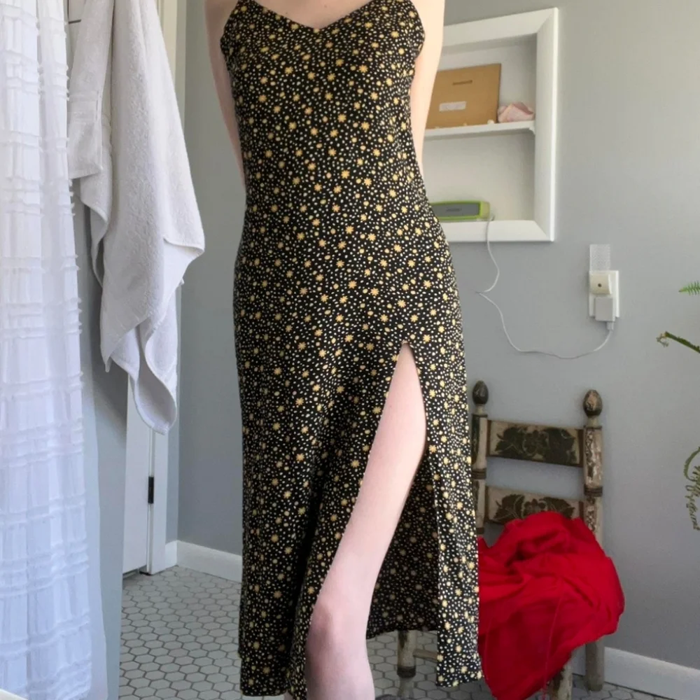 Reformation Crimini Midi Dress Black Yellow Floral Print Size 4